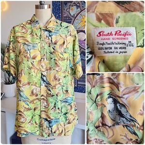 Vintage South Pacific Hawaiian Shirt Hand Screened Rayon Japan Tiki 60s Tropical